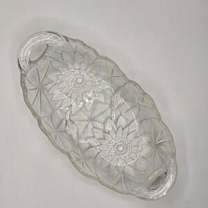 Indiana Glass 30's Lily Pons Clear 9" Oval Celery Dish with Handles USA Made EUC
